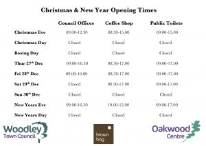 Woodley Town Council opening times Christmas 2018